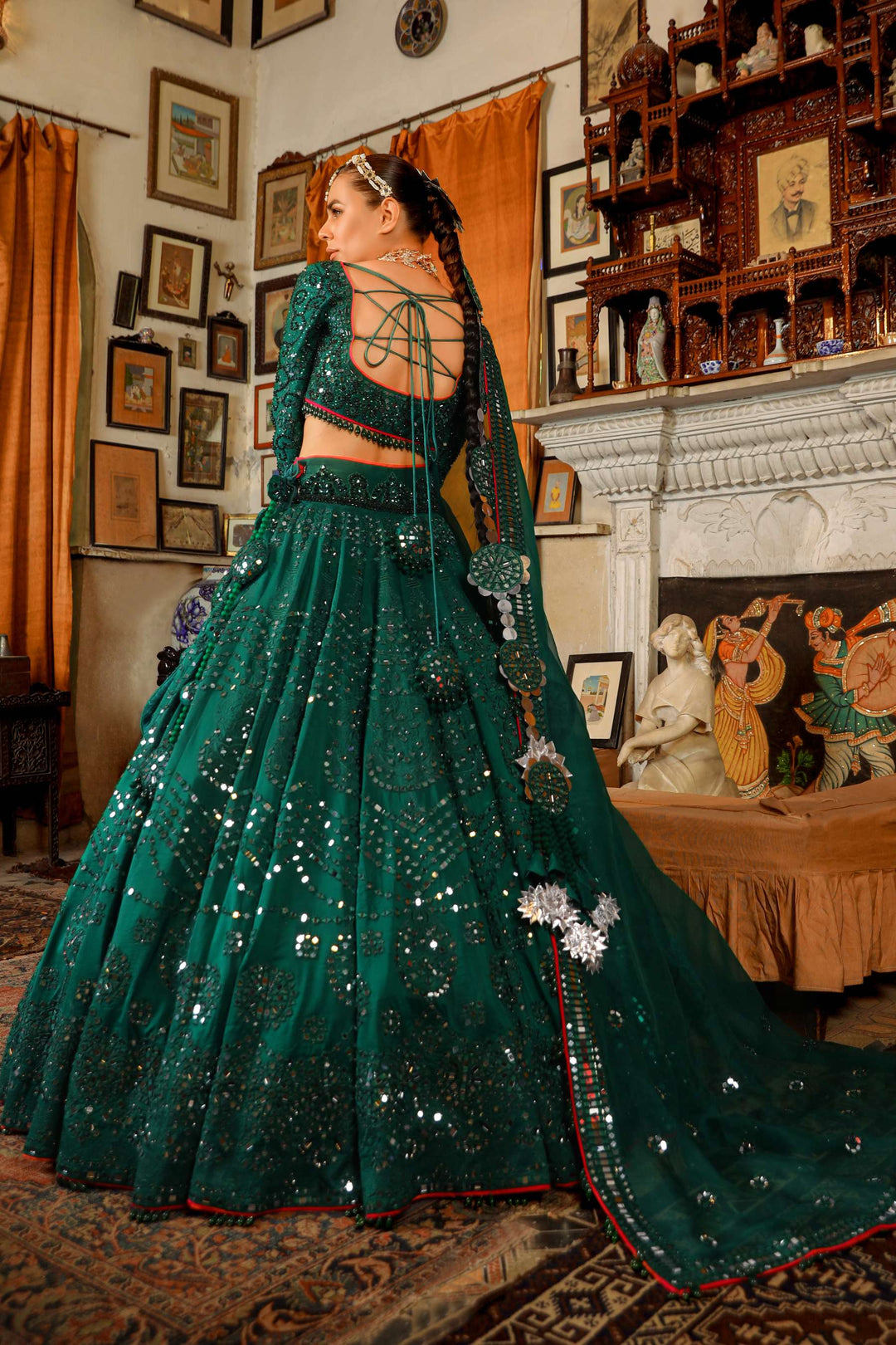 Arif Ashraf - Hara Rang - Lehnga - Bottle Green - Raw Silk & Organza - 3 Piece