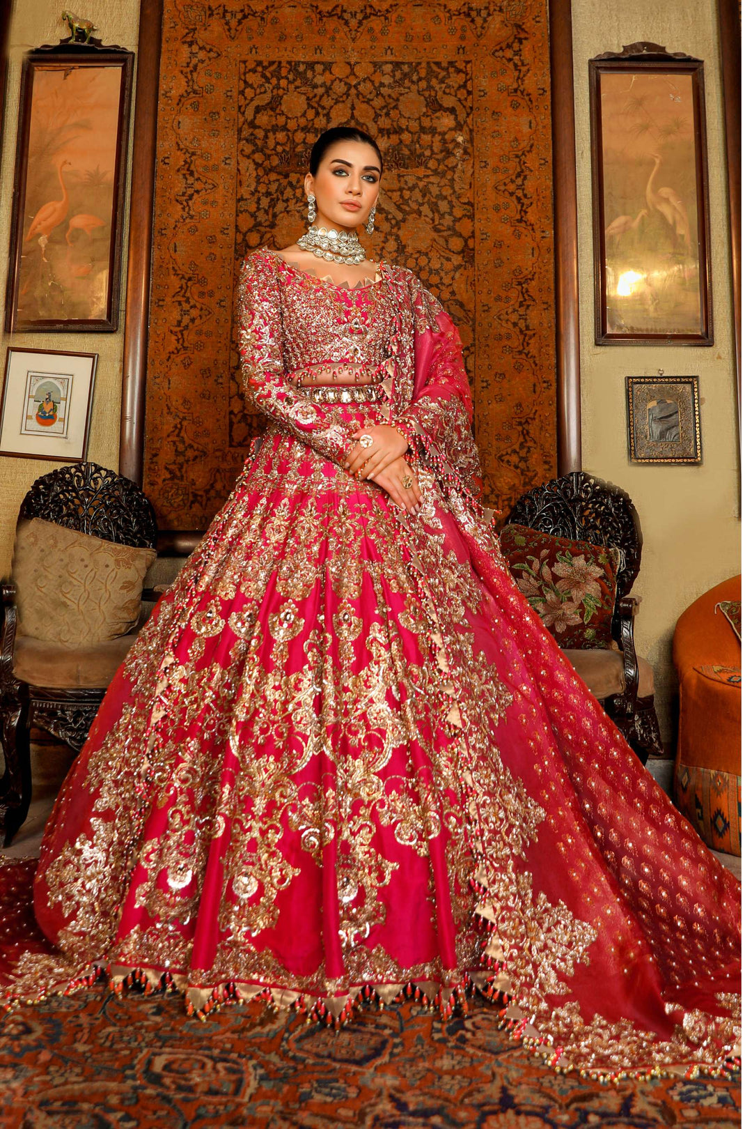 Arif Ashraf - Mor Mehal - Burgendy - Raw Silk and Katan Organza - 3 Piece