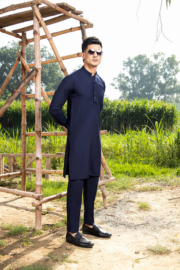 Arif Ashraf - Navy Blue Kurta Trouser - 2 Piece