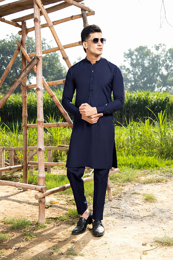 Arif Ashraf - Navy Blue Kurta Trouser - 2 Piece