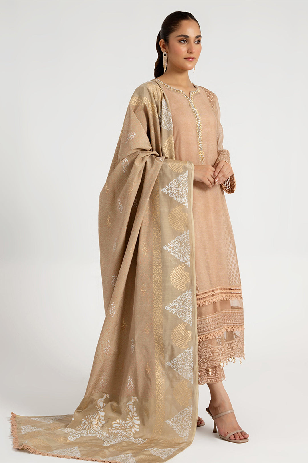 Arif Ashraf - Tan - Beige - Cotton Net and Raw Silk - 3 Piece
