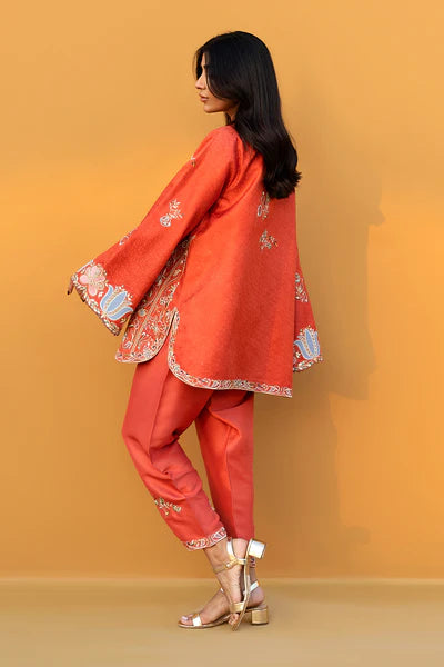 Sania Maskatiya - Arley Jamawar & Raw Silk Suit For Women - Coral - 2 Piece