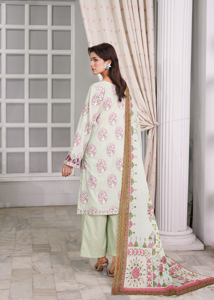 Aroshlay - Emerald Bloom Printed Lawn Suit For Women - Tea Green - 3 Piece
