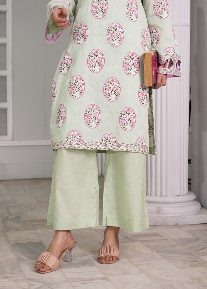 Aroshlay - Emerald Bloom Printed Lawn Suit For Women - Tea Green - 3 Piece