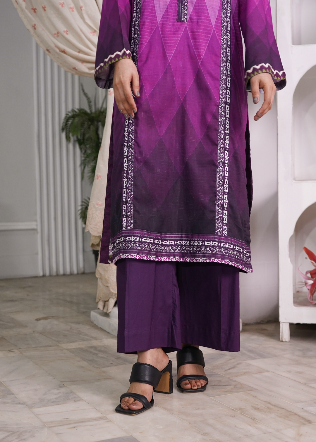 Aroshlay - Floral Symphony Printed Lawn Suit For Women - Orchid - 3 Piece