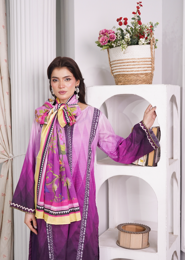 Aroshlay - Floral Symphony Printed Lawn Suit For Women - Orchid - 3 Piece