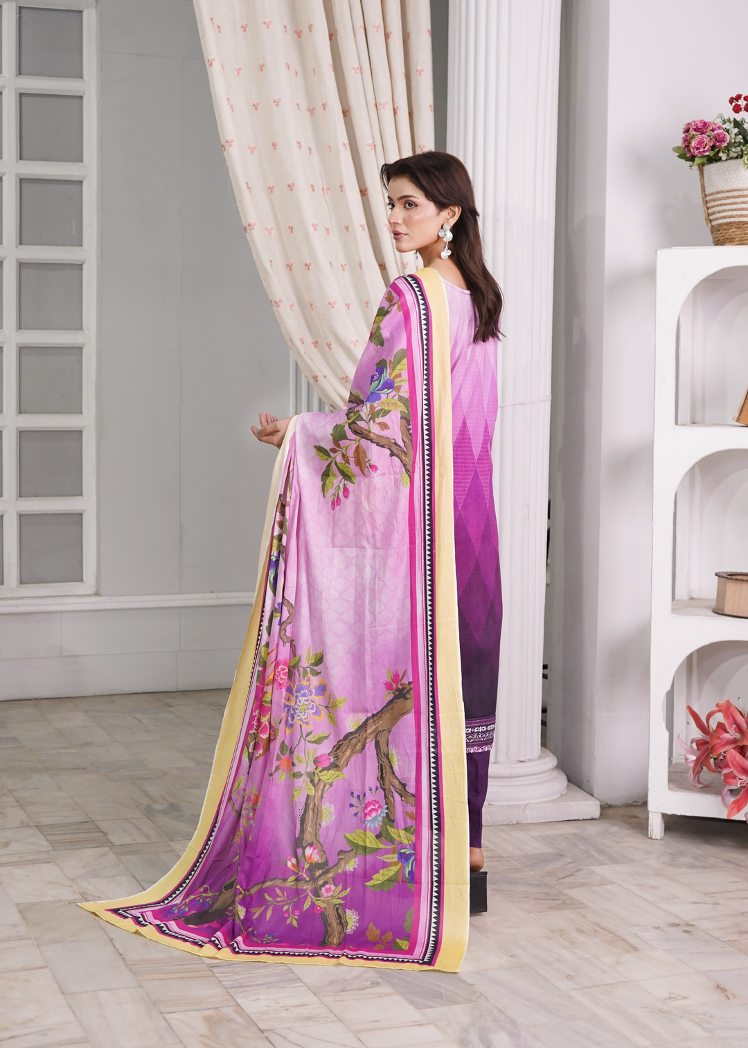 Aroshlay - Floral Symphony Printed Lawn Suit For Women - Orchid - 3 Piece