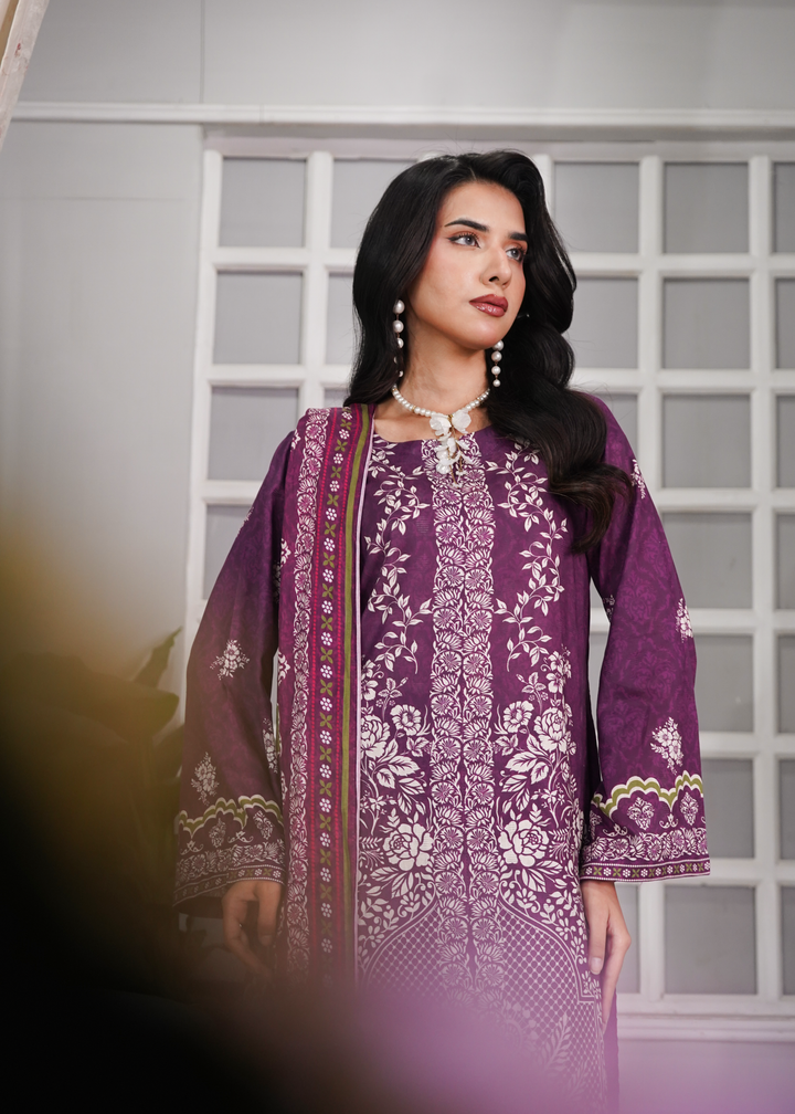 Aroshlay - Lush Pastel Printed Lawn Suit For Women - Plum - 3 Piece