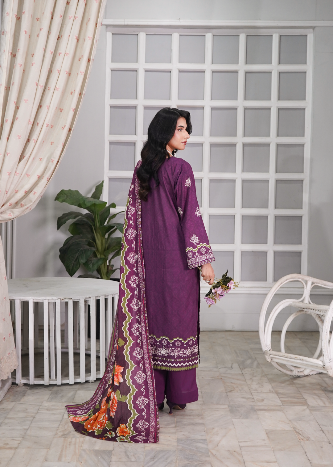 Aroshlay - Lush Pastel Printed Lawn Suit For Women - Plum - 3 Piece