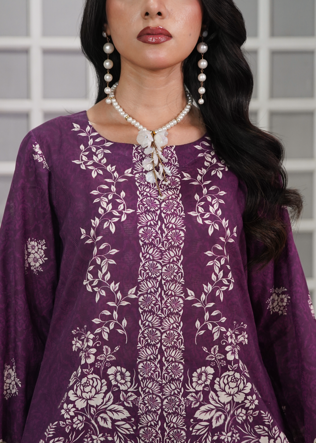 Aroshlay - Lush Pastel Printed Lawn Suit For Women - Plum - 3 Piece