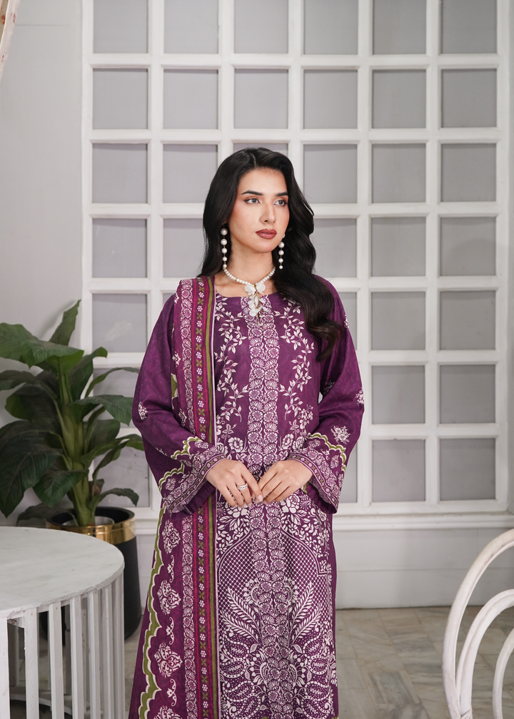 Aroshlay - Lush Pastel Printed Lawn Suit For Women - Plum - 3 Piece