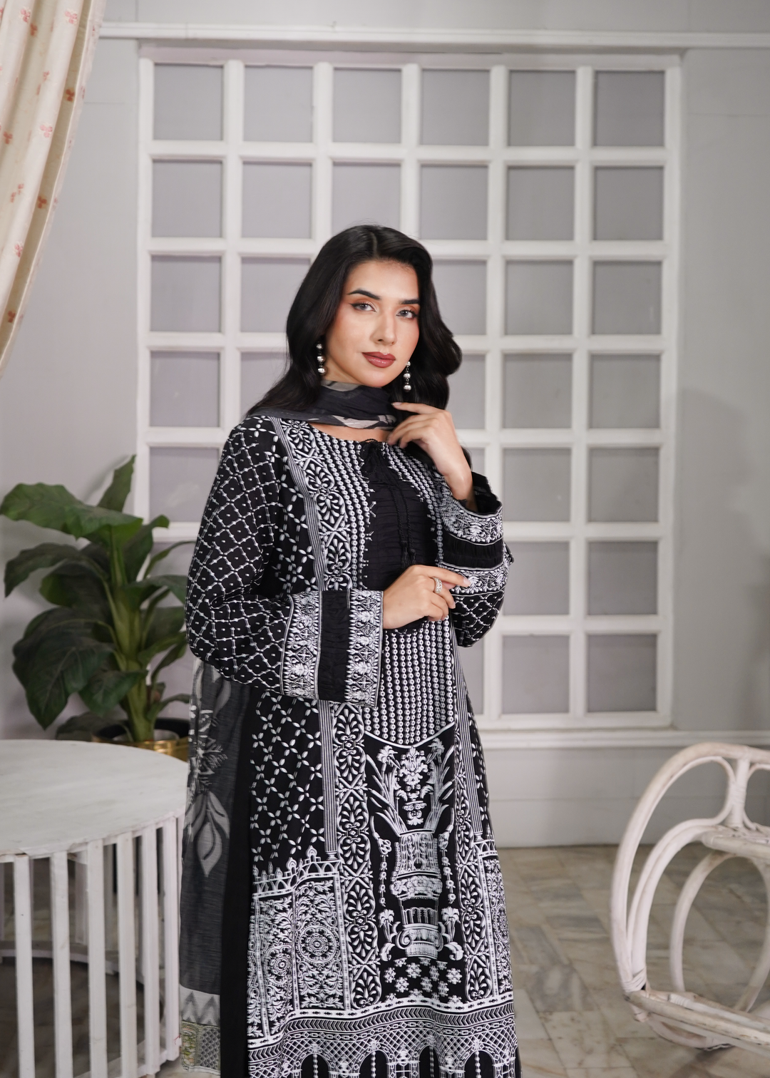 Aroshlay - Noir Essence Printed Lawn Suit For Women - Black - 3 Piece