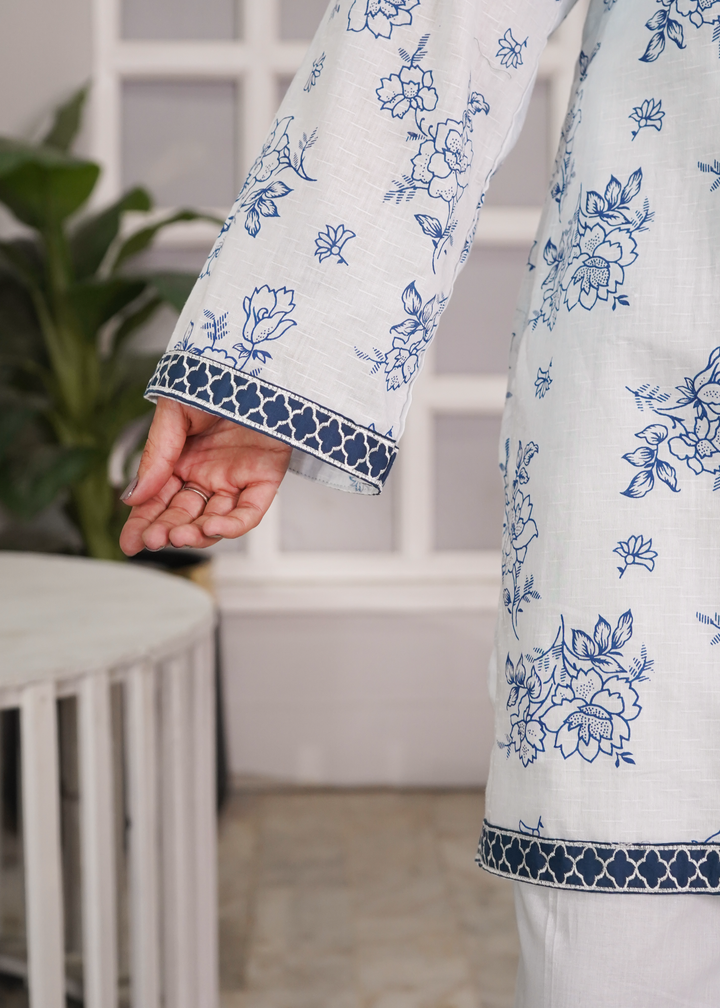 Aroshlay - Noore Ivory Printed Lawn Suit For Women - Off White - 3 Piece