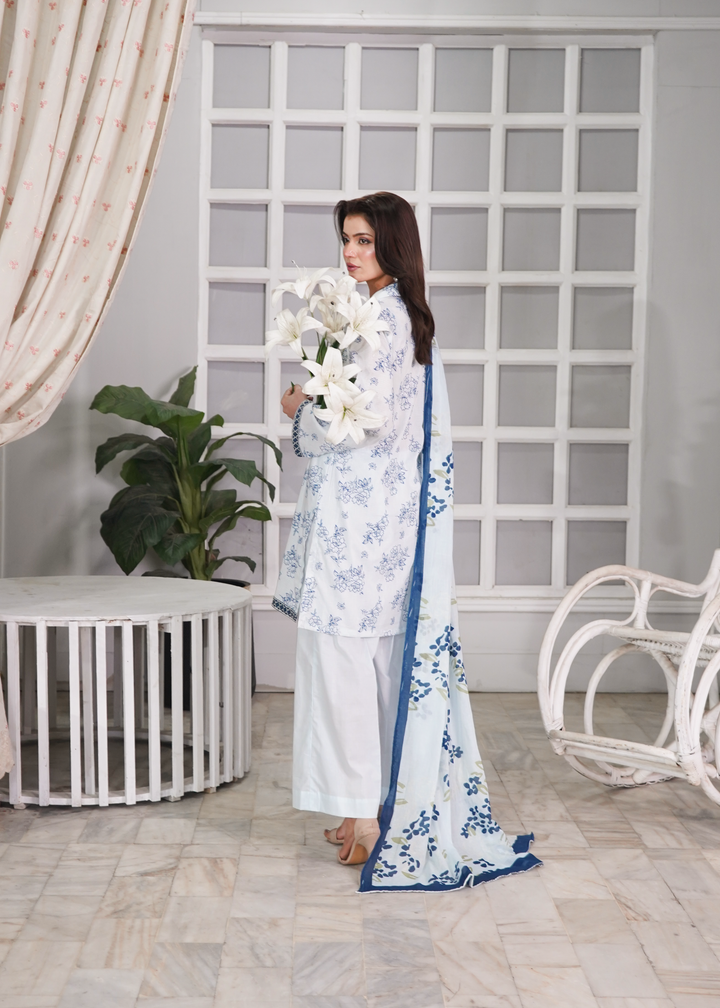 Aroshlay - Noore Ivory Printed Lawn Suit For Women - Off White - 3 Piece