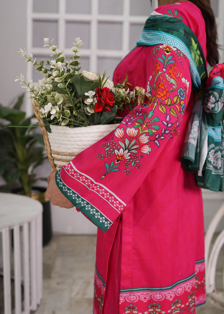 Aroshlay - Rose Charm Printed Lawn Suit For Women - Hot Pink - 3 Piece