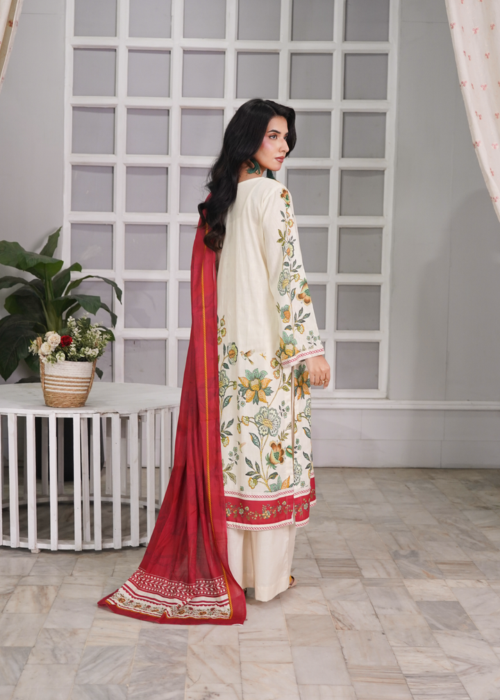 Aroshlay - Ruby Petal Printed Lawn Suit For Women - Cream - 3 Piece