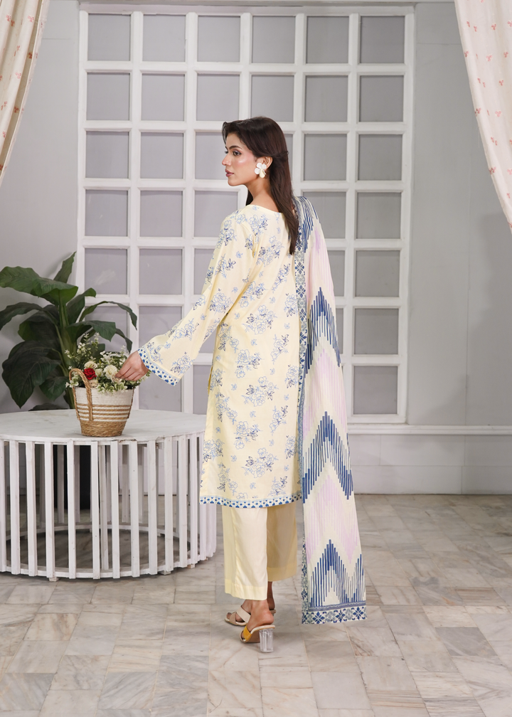 Aroshlay - Soft Dune Printed Lawn Suit For Women - EggShell - 3 Piece