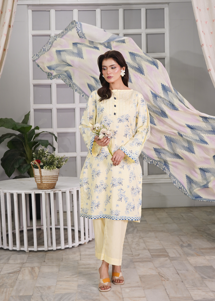 Aroshlay - Soft Dune Printed Lawn Suit For Women - EggShell - 3 Piece