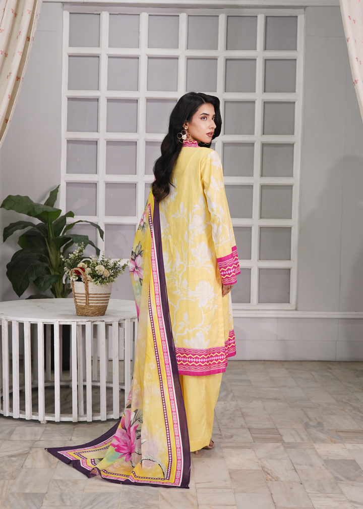Aroshlay - Sun Bloom Printed Lawn Suit For Women - Butter - 3 Piece