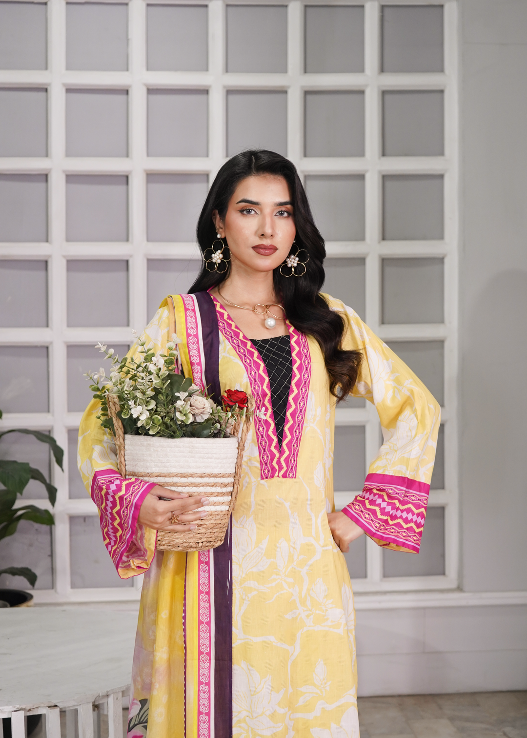 Aroshlay - Sun Bloom Printed Lawn Suit For Women - Butter - 3 Piece