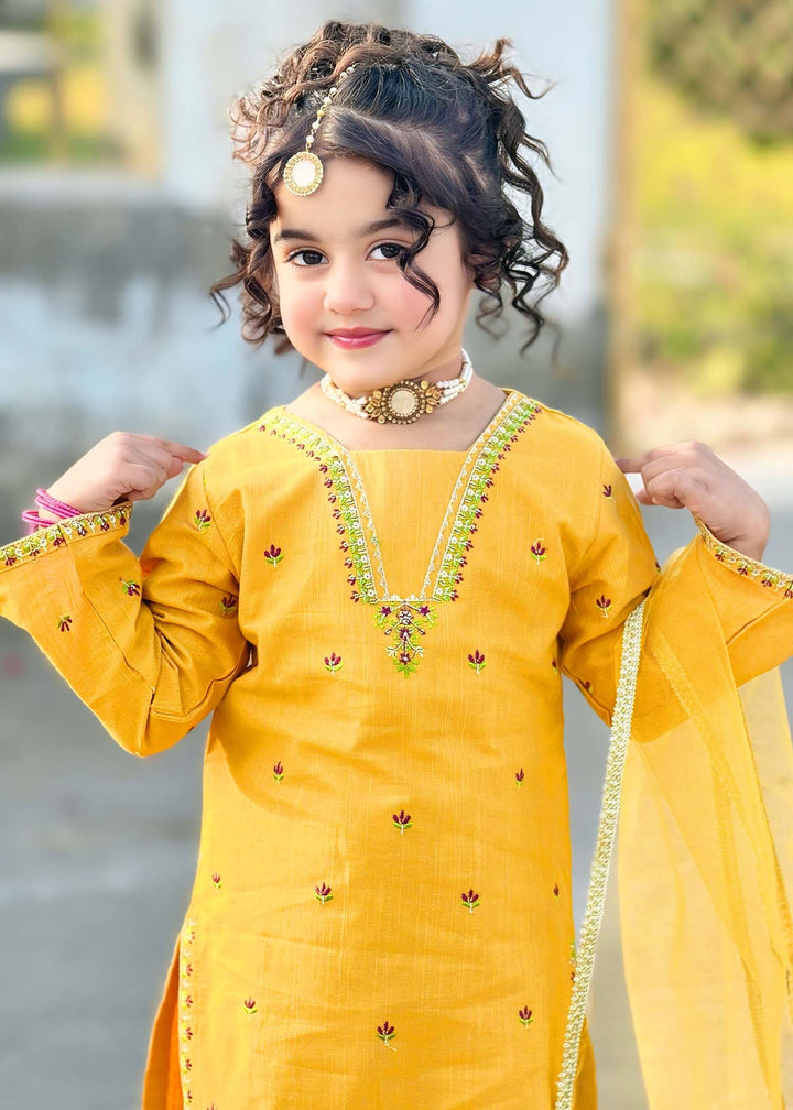 Modest - Embroidered Khaddar Suit For Girl - Yellow - 3 Piece