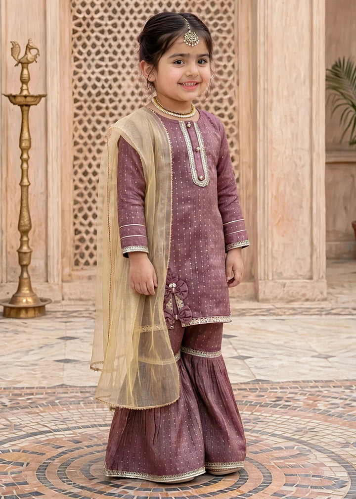 Modest Toddler 3 Piece Maysuri Gharara Suit Plum