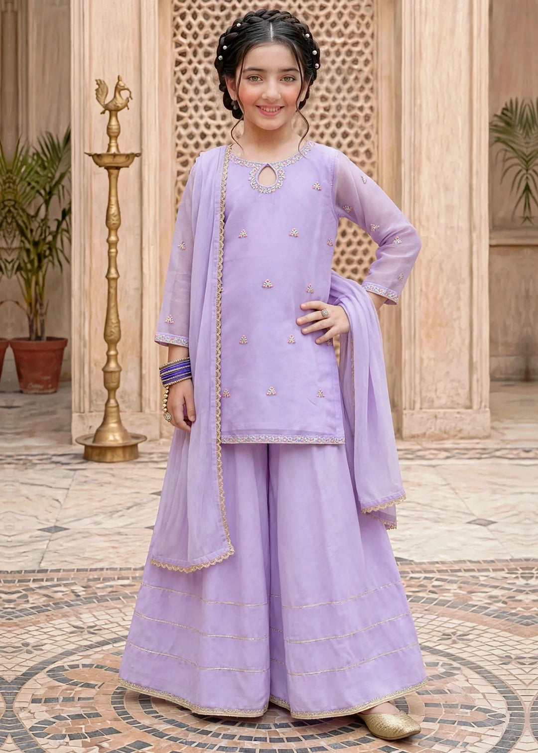 Modest Lavender 3 Piece Embroidered Chiffon Suit