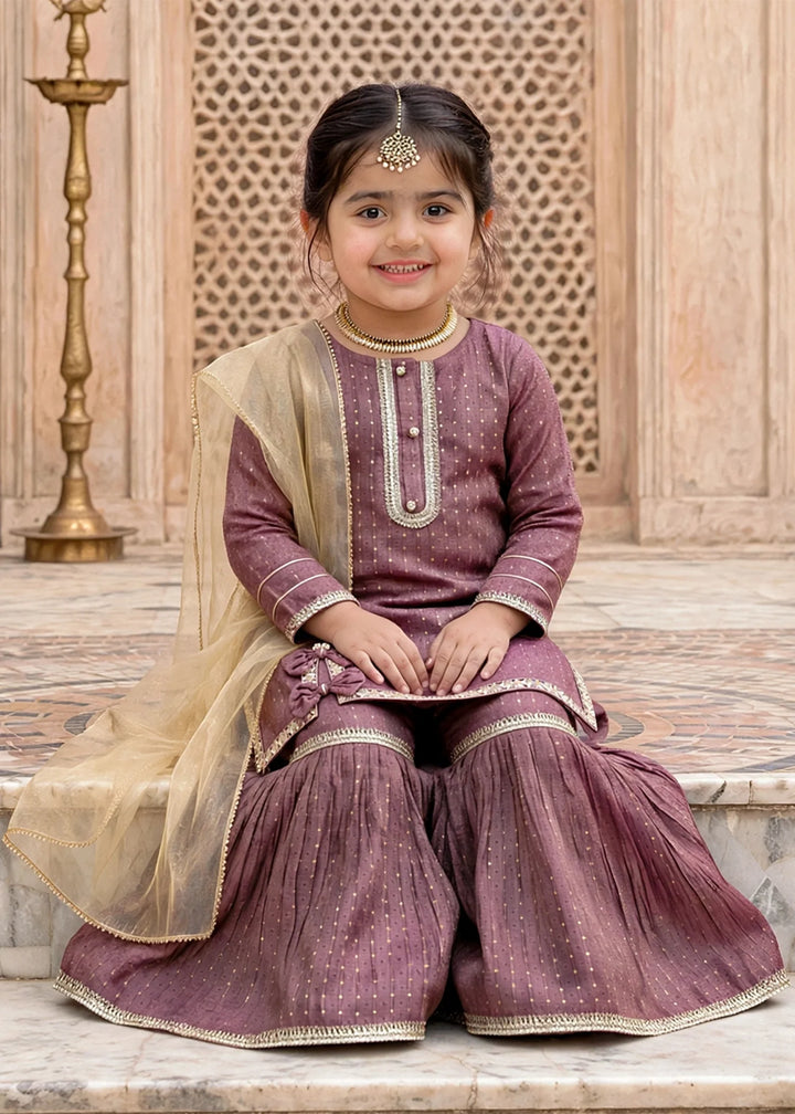 Modest Toddler 3 Piece Maysuri Gharara Suit Plum