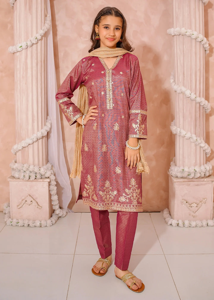 Modest - Maysuri Embroidered Suit For Girl - 3 Piece - Studio by TCS