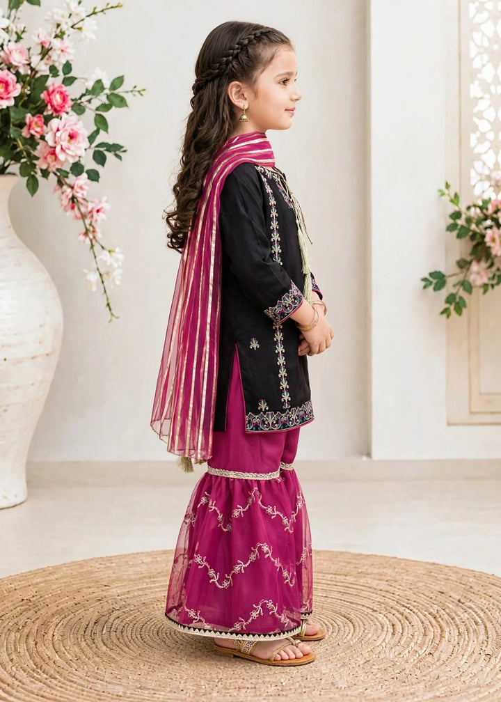 Modest Black Rawsilk Gharara 3 Piece