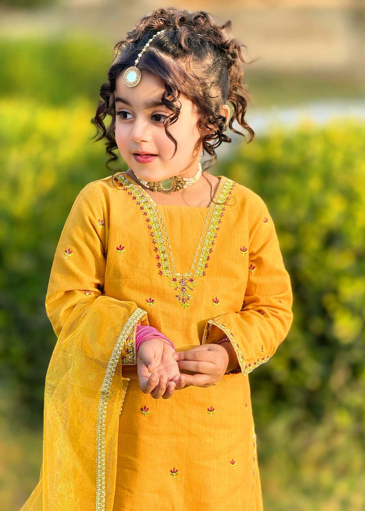 Modest - Embroidered Khaddar Suit For Girl - Yellow - 3 Piece