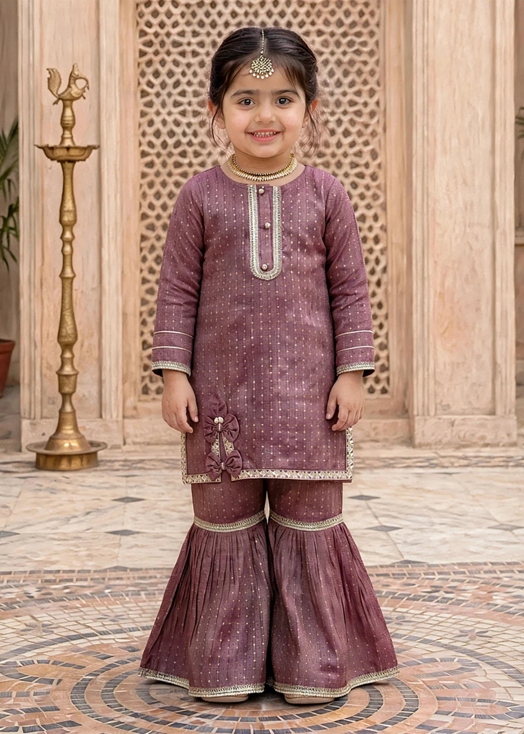 Modest Toddler 3 Piece Maysuri Gharara Suit Plum