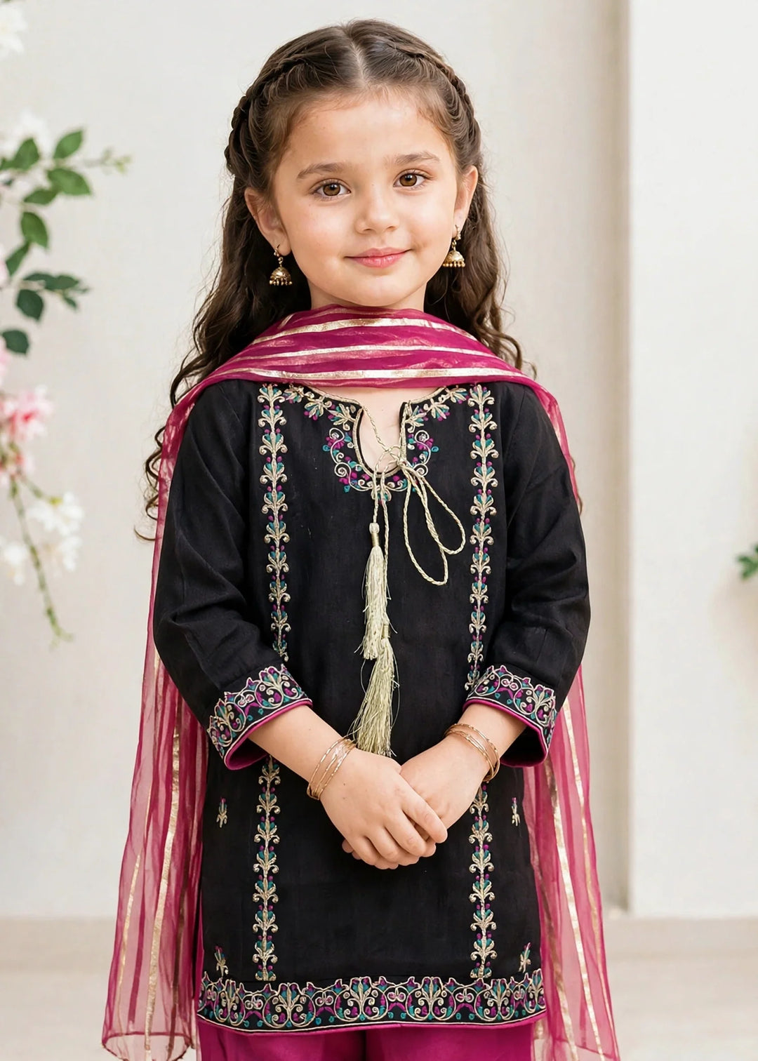 Modest Black Rawsilk Gharara 3 Piece