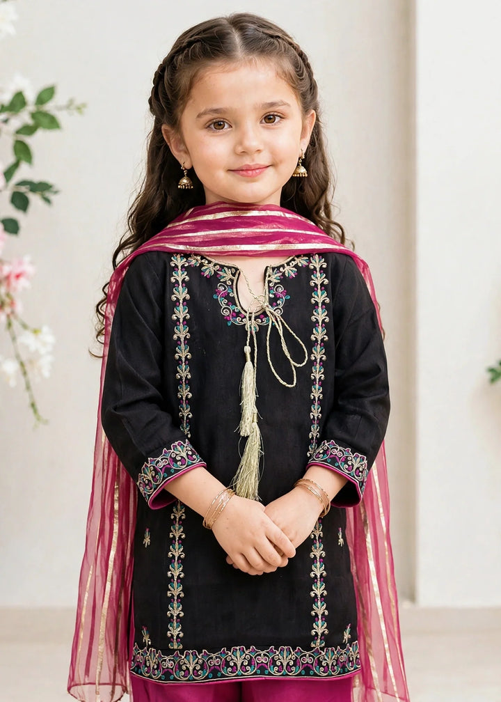 Modest Black Rawsilk Gharara 3 Piece