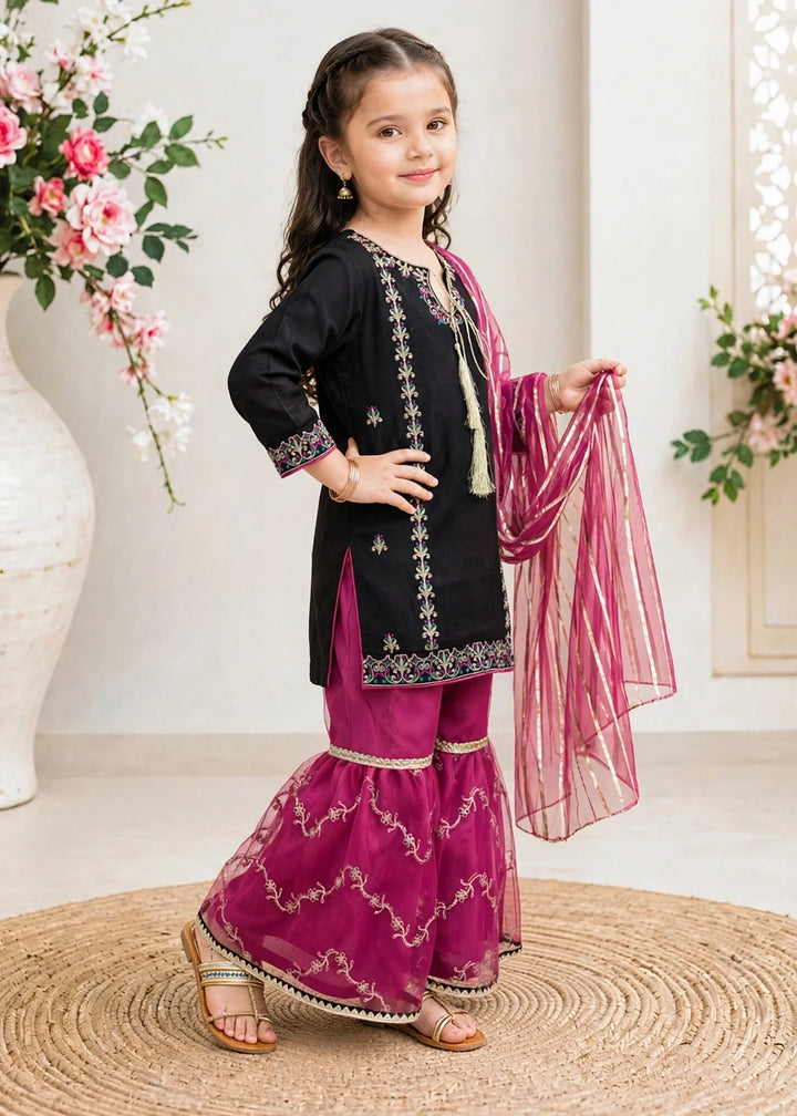 Modest Black Rawsilk Gharara 3 Piece