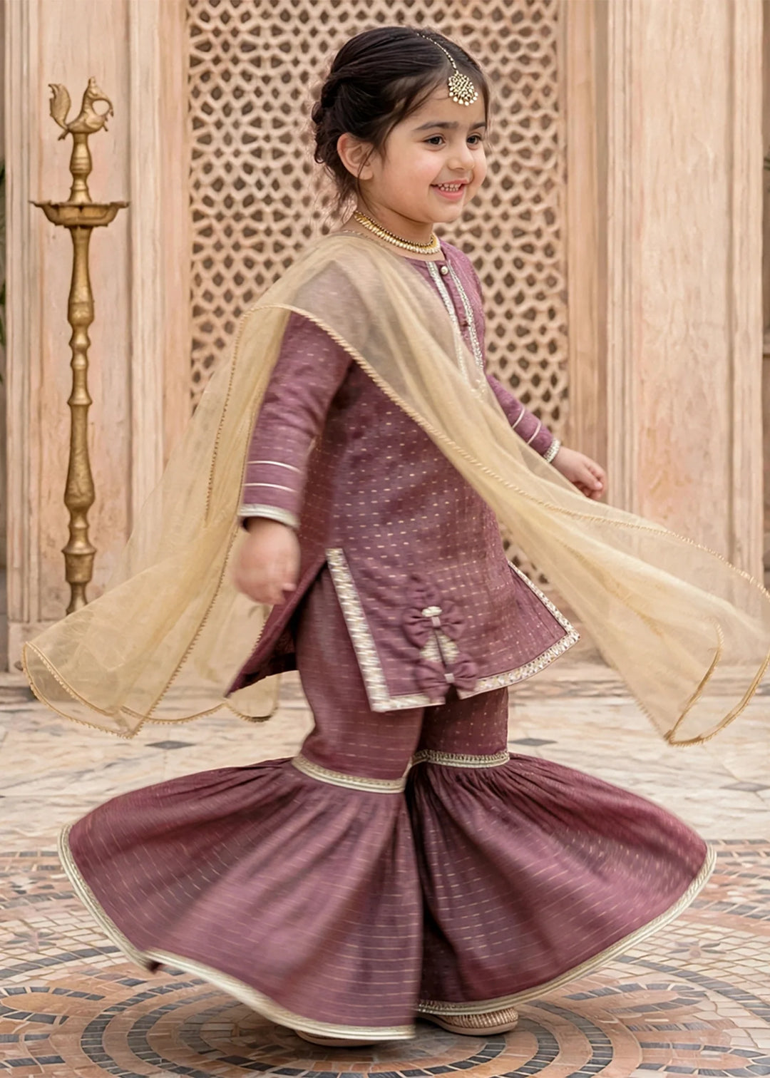 Modest Toddler 3 Piece Maysuri Gharara Suit Plum
