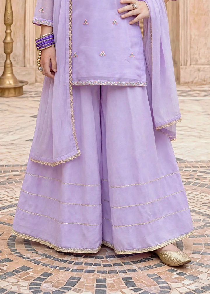 Modest Lavender 3 Piece Embroidered Chiffon Suit