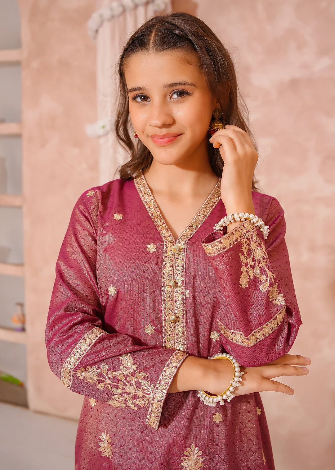 Modest - Maysuri Embroidered Suit For Girl - 3 Piece - Studio by TCS
