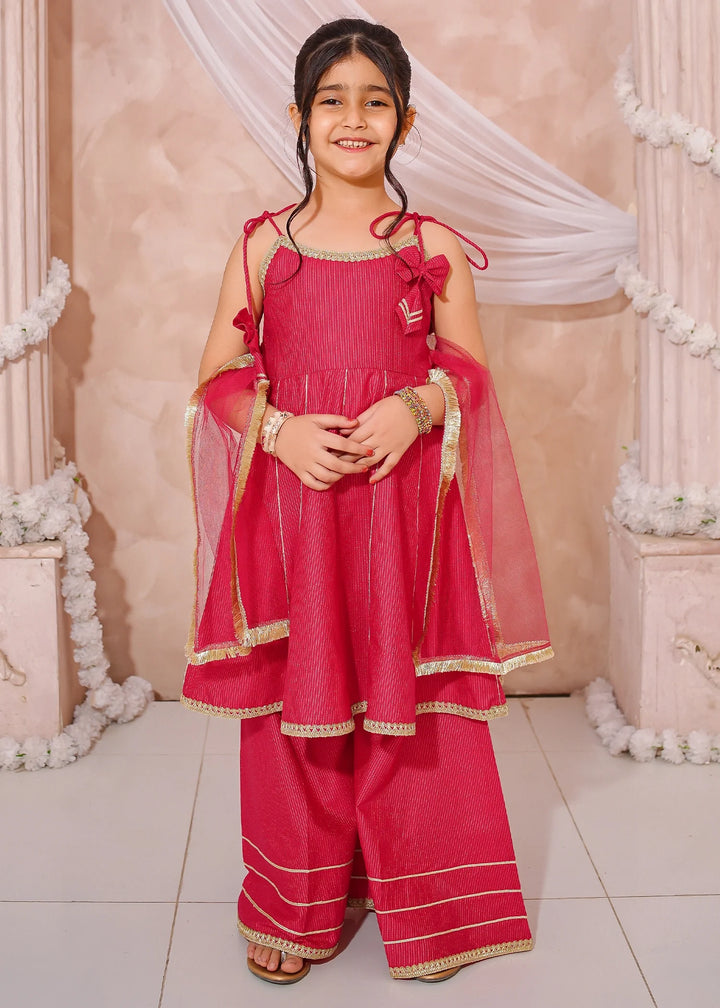 Modest - Maysuri Embroidered Sharara For Girl - Pink - 3 Piece