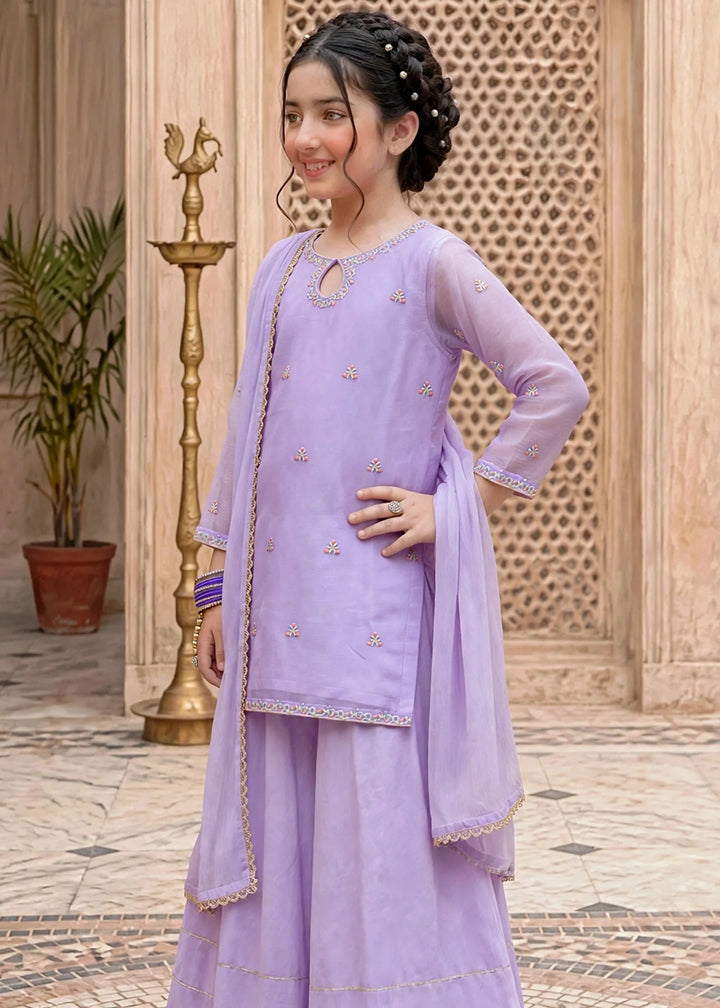 Modest Lavender 3 Piece Embroidered Chiffon Suit