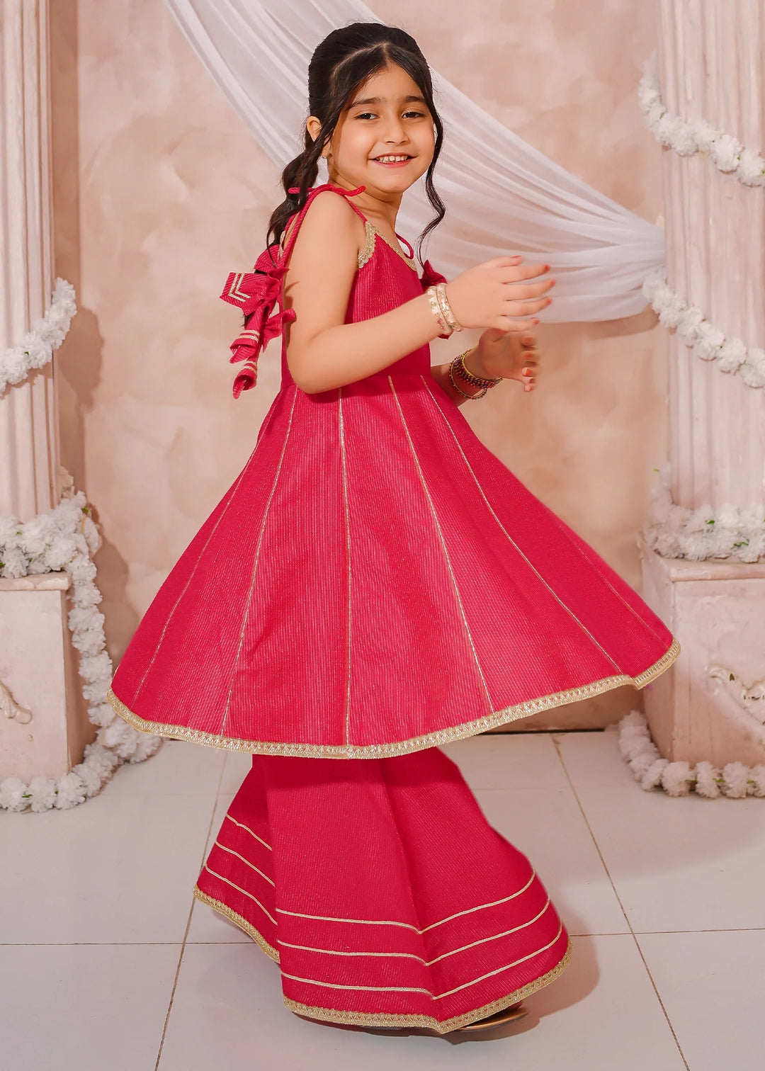 Modest - Maysuri Embroidered Sharara For Girl - Pink - 3 Piece