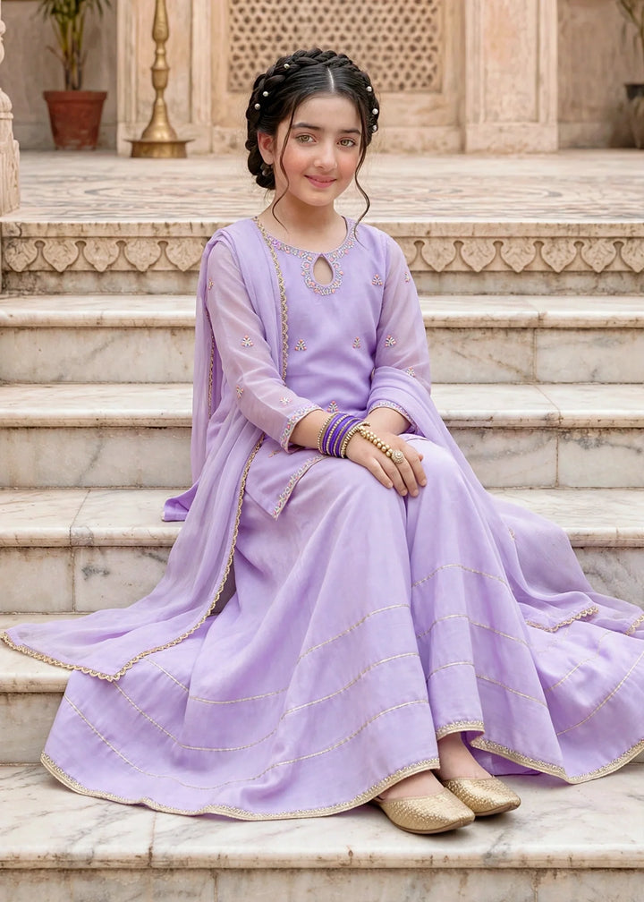 Modest Lavender 3 Piece Embroidered Chiffon Suit