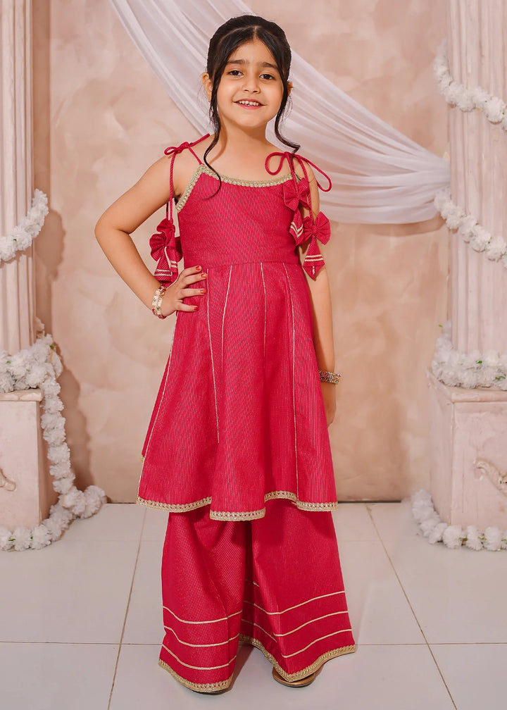 Modest - Maysuri Embroidered Sharara For Girl - Pink - 3 Piece