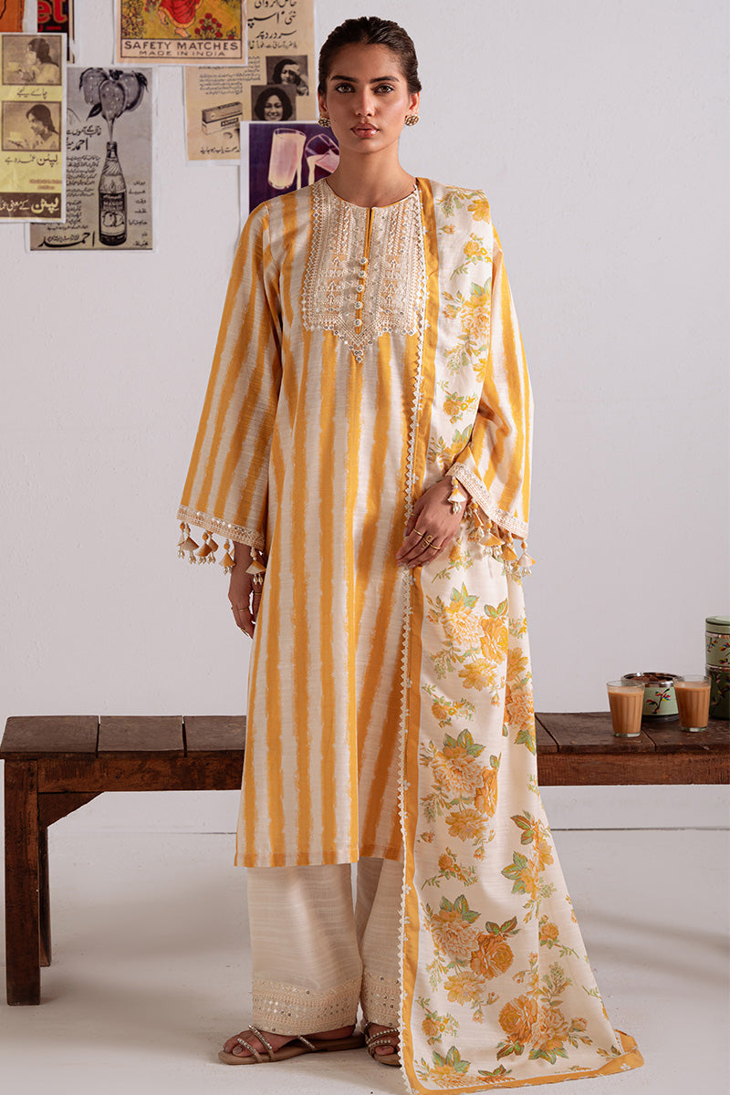Cross Stitch - Ochre Bliss - Khaddar Printed Suit - 3 Piece - Unstitch