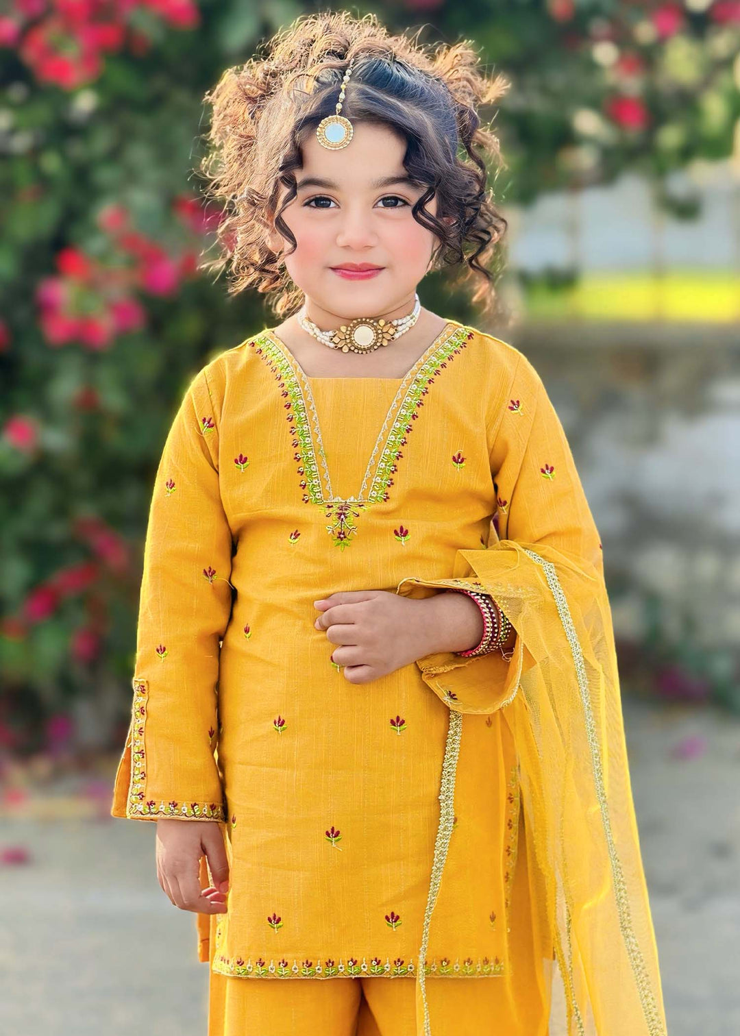 Modest - Embroidered Khaddar Suit For Girl - Yellow - 3 Piece