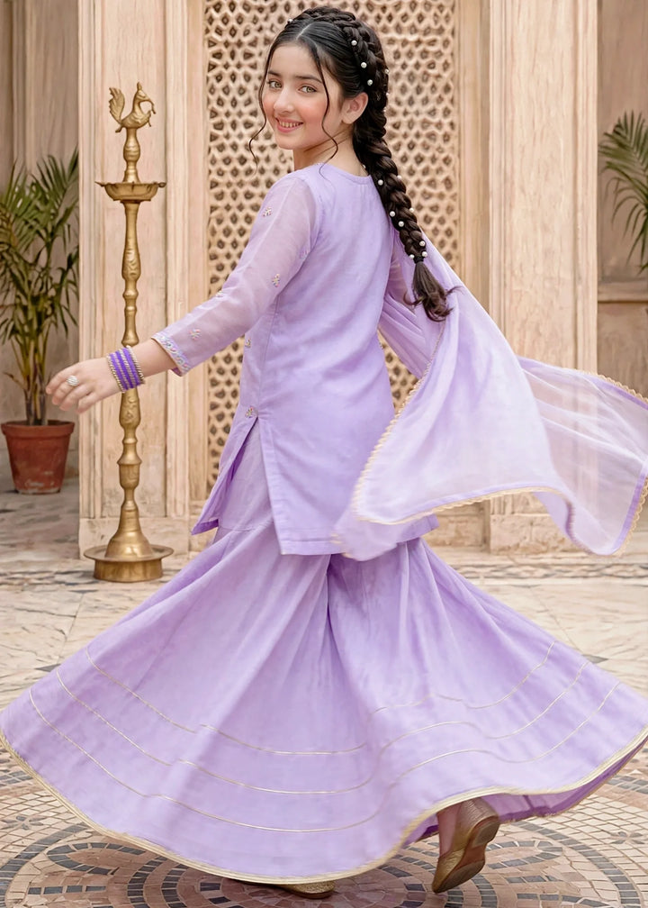 Modest Lavender 3 Piece Embroidered Chiffon Suit