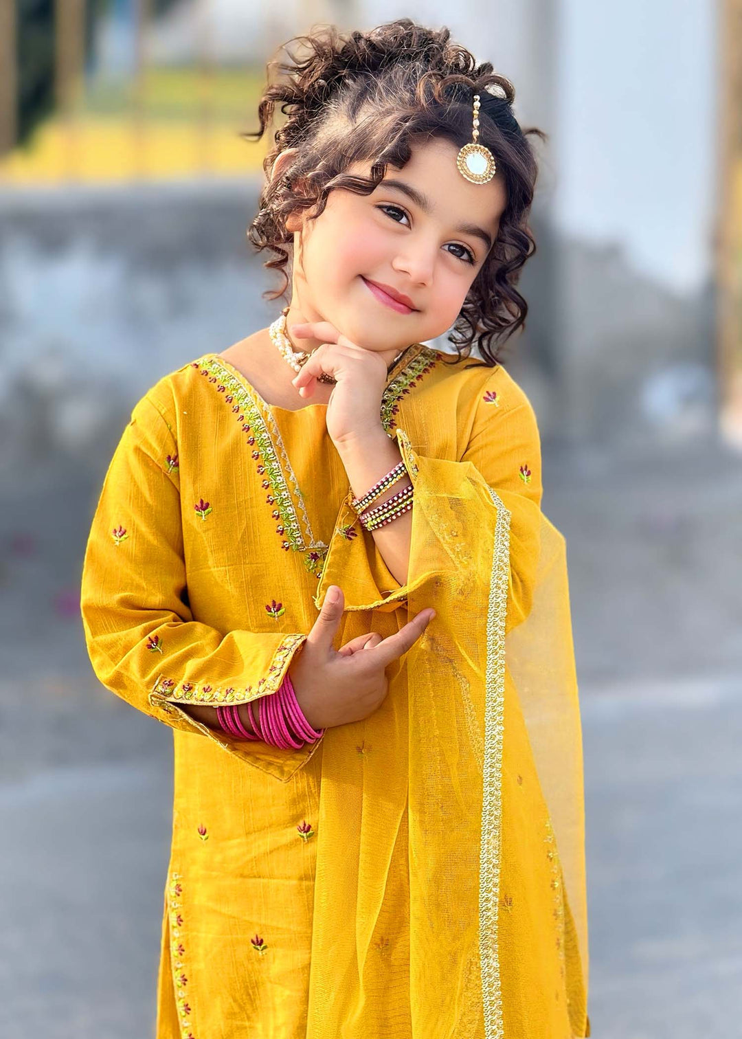 Modest - Embroidered Khaddar Suit For Girl - Yellow - 3 Piece