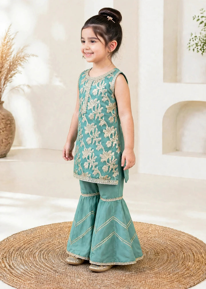 Modest 3 Piece Textured Banarasi Green Gharara