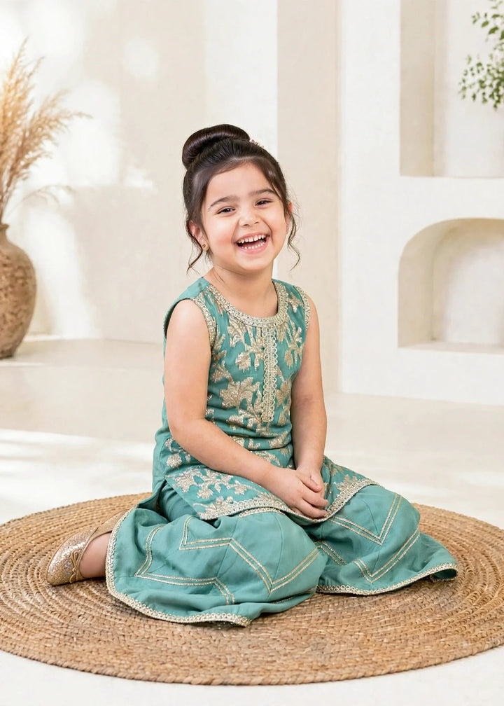 Modest 3 Piece Textured Banarasi Green Gharara