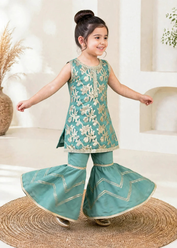 Modest 3 Piece Textured Banarasi Green Gharara